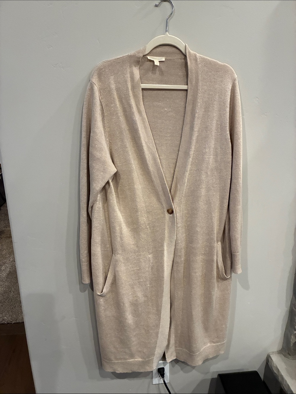 Eileen Fisher Beige Long Open Cardigan Sweater